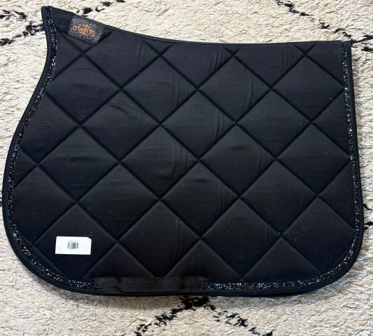 Tapis de selle JU & PA - Noir avec galon pailleté noir bleu