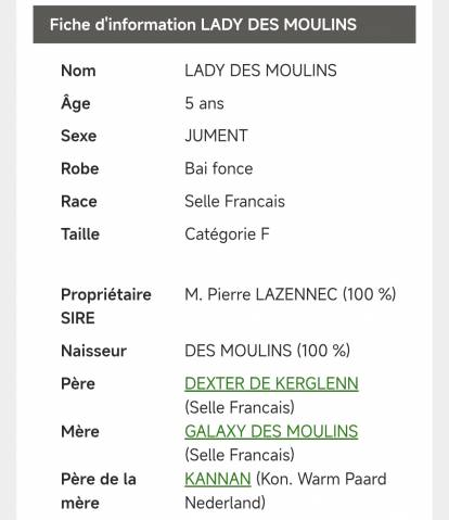 A vendre lady des moulins 5 ans