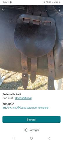 Selle cuir taille cheval de trait 