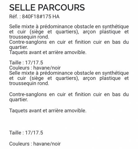 Selle 17,5 Equip'horse (mod&egrave;le Parcours)