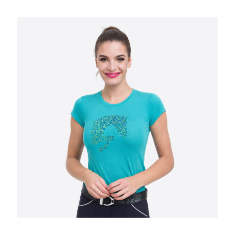 T-Shirt multicolore avec d&eacute;coration cheval saut - Cavalliera - Coton stretch