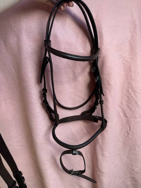Ensemble bridon demi rond + r&ecirc;nes lisses T. Poney havan