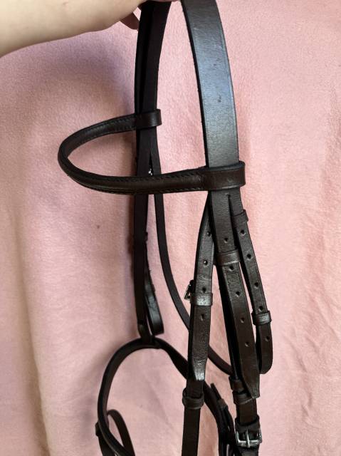 Ensemble bridon demi rond + r&ecirc;nes lisses T. Poney havan