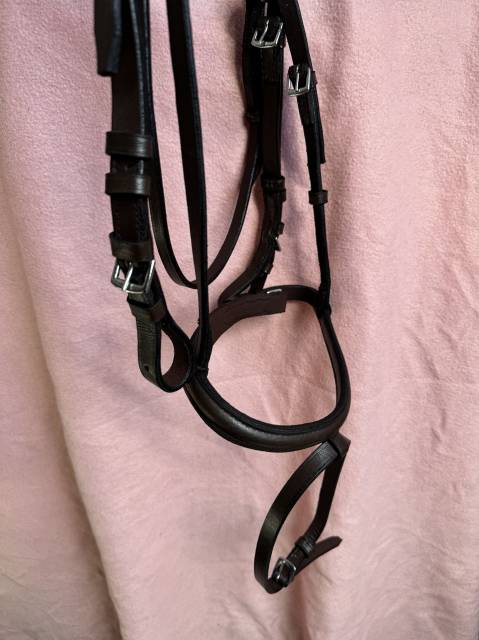 Ensemble bridon demi rond + r&ecirc;nes lisses T. Poney havan