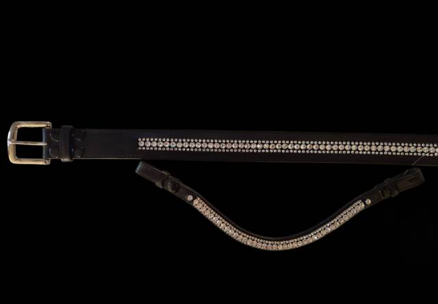 Ceinture en cuir &agrave; strass - La Cavalerie - Cuir v&eacute;ritable