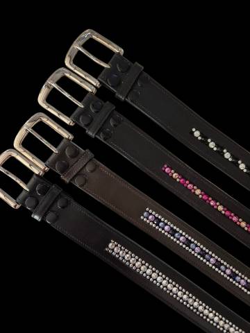 Ceinture en cuir &agrave; strass - La Cavalerie - Cuir v&eacute;ritable