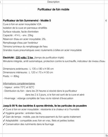 Purificateur de foin NEUF SUMMERWIND