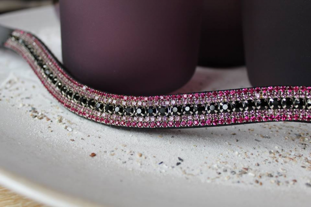 Frontal strass blanc rose et noir - Equine Concept