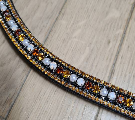 Frontal strass cuivre, noir et topaze