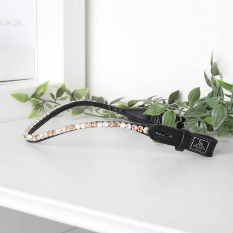Frontal strass blanc/taupe/beige cuir noir - SD Design