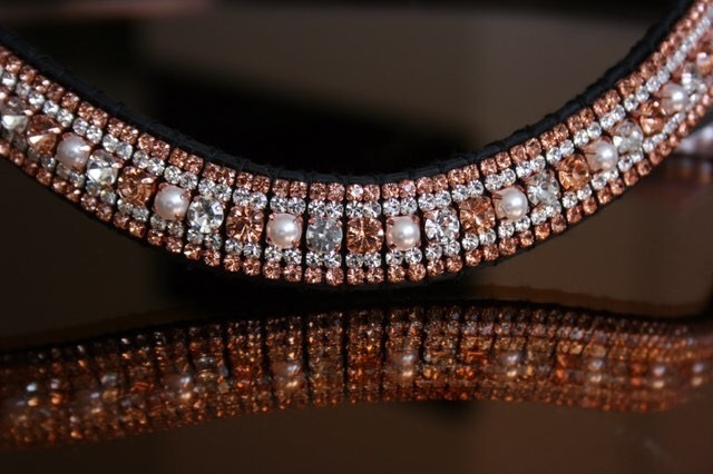 Frontal strass argent, rose gold et perles