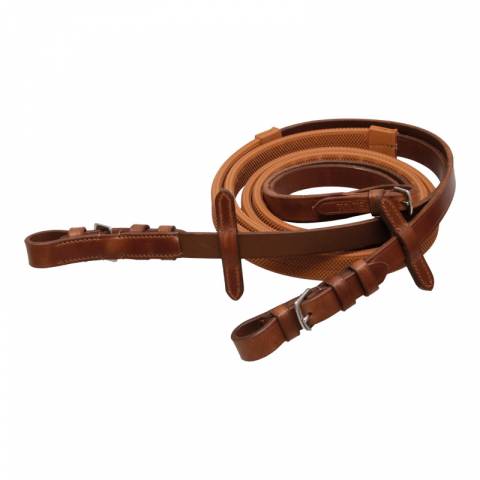 Rênes de course petits picots - Tolteam - Cuir avec mains en caoutchouc