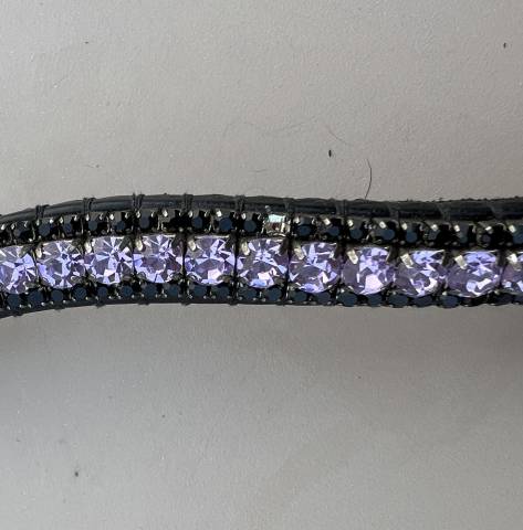 Frontal cheval strass violets et noirs cuir noir