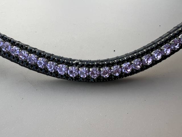 Frontal cheval strass violets et noirs cuir noir