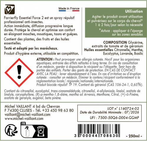 Farrierfly Spray Répulsif Longue durée - Essentiel Force 2