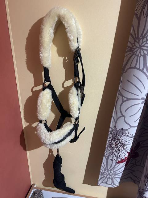 Licol à moumoute noir avec la longe 