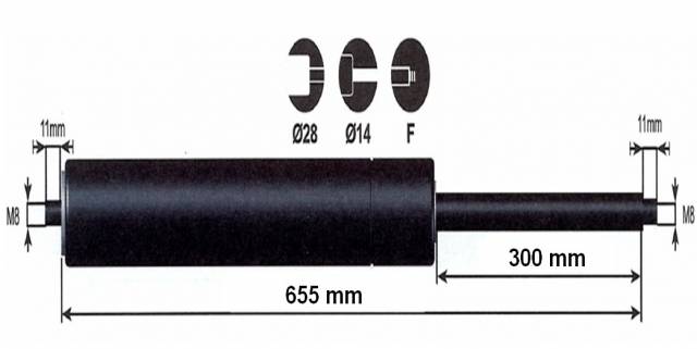 Vérin à gaz 1500n - entraxe 700mm