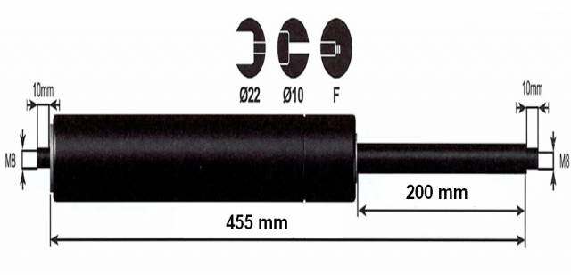 Vérin à gaz 600n - entraxe 300mm