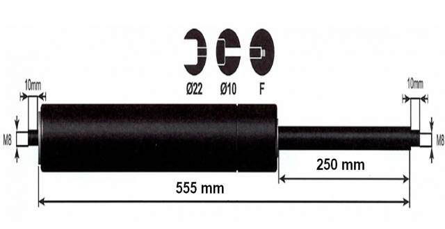 Vérin à gaz 800n - entraxe 600mm