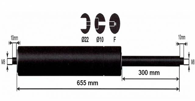 Vérin à gaz 800n - entraxe 700mm
