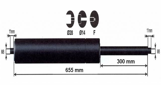 Vérin à gaz 2000n - entraxe 700mm