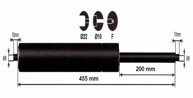 Vérin à gaz 1250n - entraxe 500mm