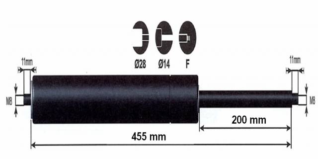 Vérin à gaz - 1500n - entraxe 500mm