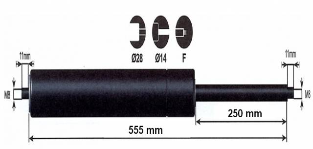 Vérin à gaz 1000n - entraxe 600mm