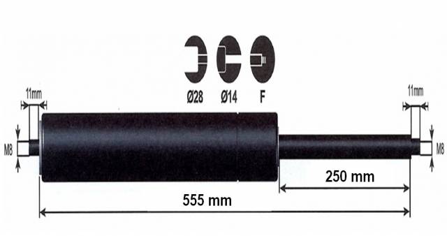 Vérin à gaz 1500n - entraxe 600mm