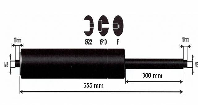 Vérin à gaz 1000n - entraxe 700mm