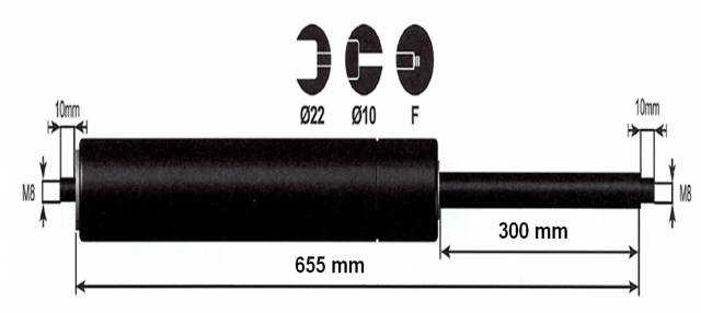 Vérin à gaz 1250n - entraxe 700mm