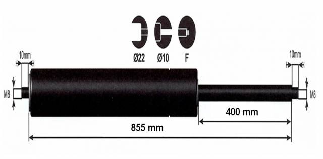 Vérin à gaz 800n - entraxe 900mm