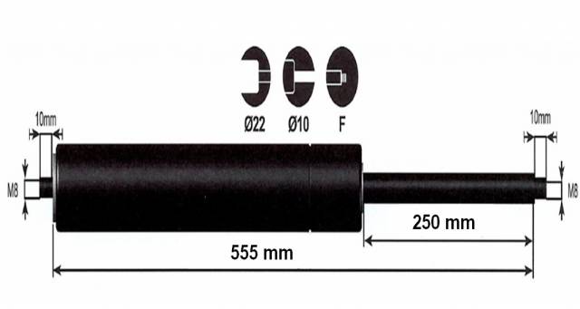 Vérin à gaz 200n - entraxe 600mm