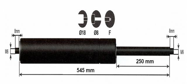 Vérin à gaz 250n - entraxe 600mm