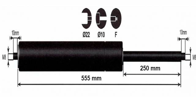 Vérin à gaz 1200n - entraxe 600mm