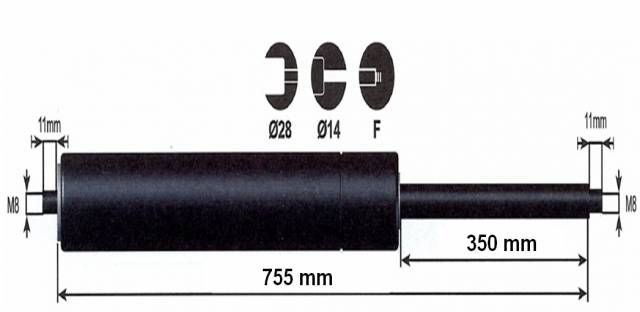 Vérin à gaz 600n - entraxe 800mm