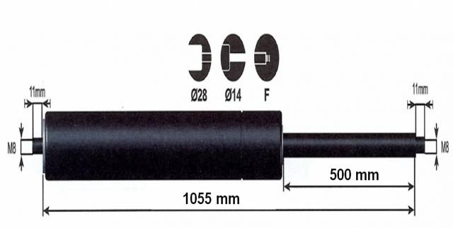 Vérin à gaz 1000n - entraxe 1100mm