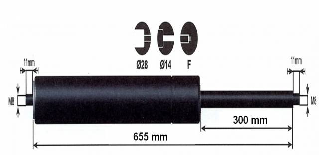 Vérin à gaz 400n - entraxe 700mm
