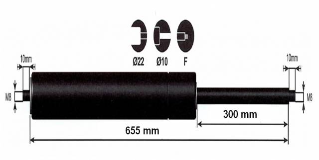 Vérin à gaz 100n - entraxe 700mm