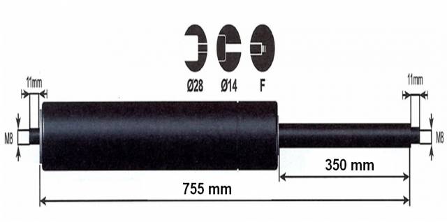 Vérin à gaz 2000n - entraxe 800mm
