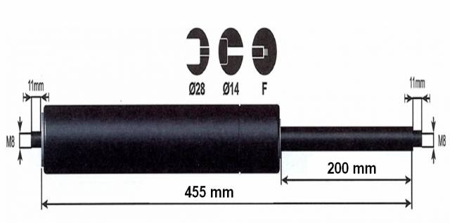Vérin à gaz 1000n - entraxe 500mm