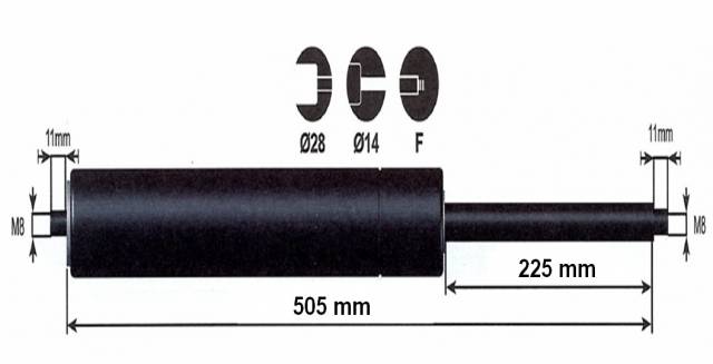 Vérin à gaz 1500n - entraxe 550mm