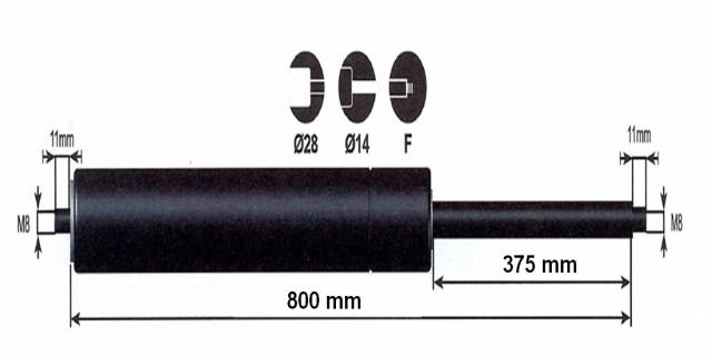 Vérin à gaz 1500n - entraxe 850mm