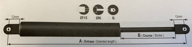 Vérin à gaz 300n - entraxe 10,5cm