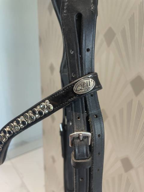 Joli bridon noir avec muserolle allemande laquée 