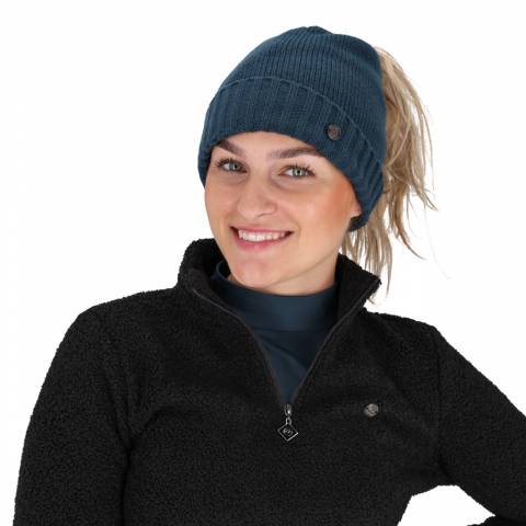 Bonnet doublé Teddie Petrol Blue - QHP - Ouverture pour cheveux