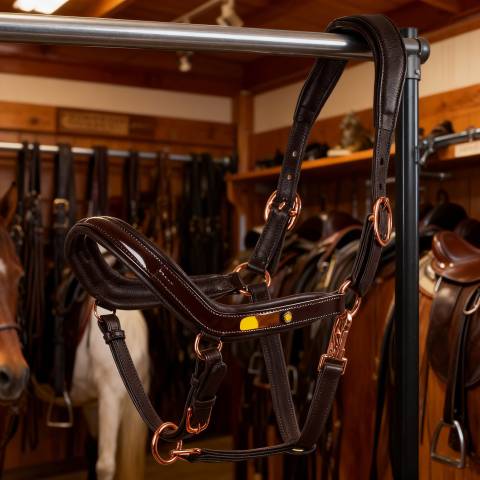Licol en cuir avec boucles dorées - Equestro