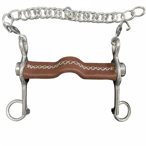 Mors Pelham plat inclinable petites branches - Jump in - Inox recouvert de cuir