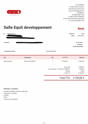 Selle Equipe EK27 2019 taille 18