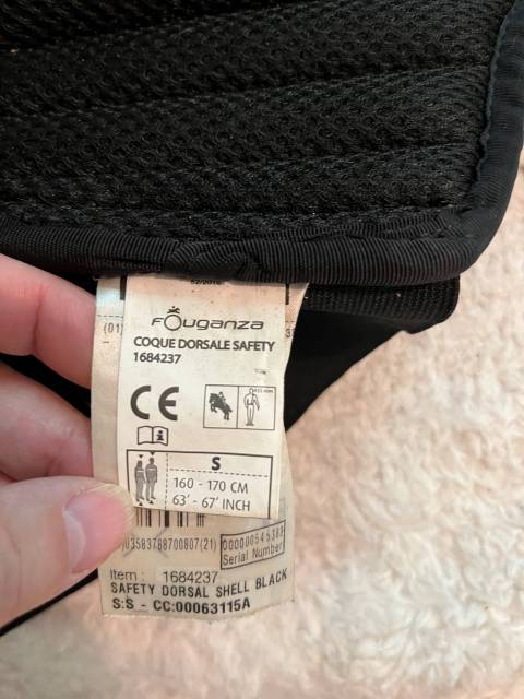 Protection dorsale Fouganza taille S adulte 160-170